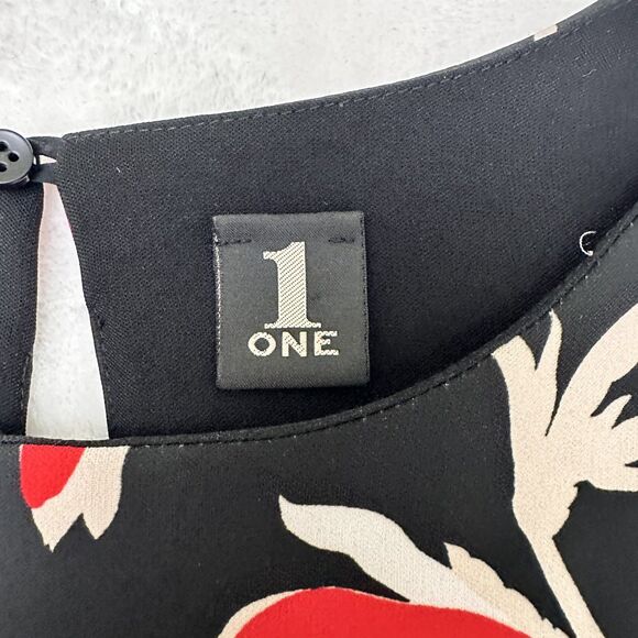 1-One Women's Black Floral Print Sleeveless A-Line Top Blouse Sz 10/46 Italy - Picture 6 of 13